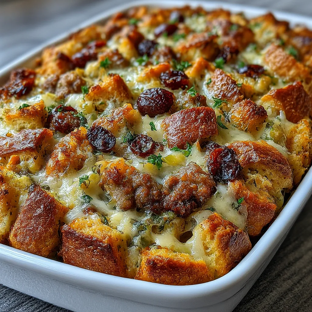 Cranberry Sausage Stuffing Breakfast Casserole