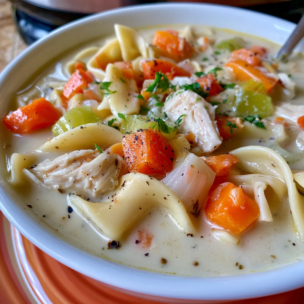 creamy chicken noodle soup crockpot