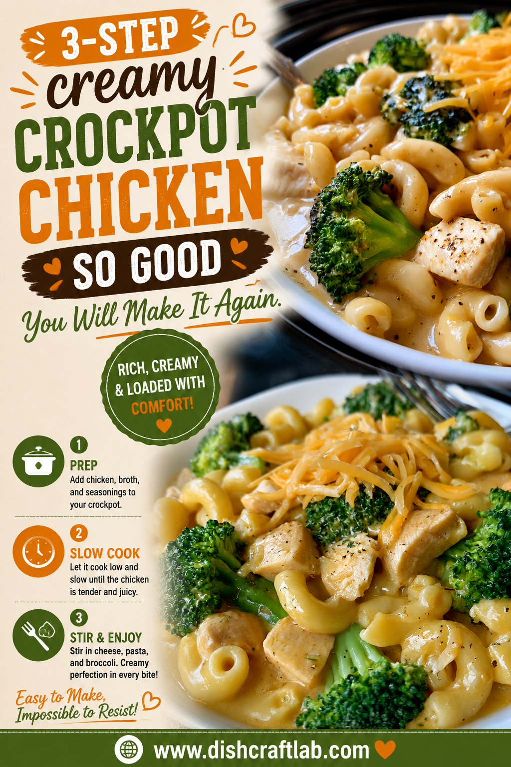 creamy crockpot chicken broccoli mac and cheese