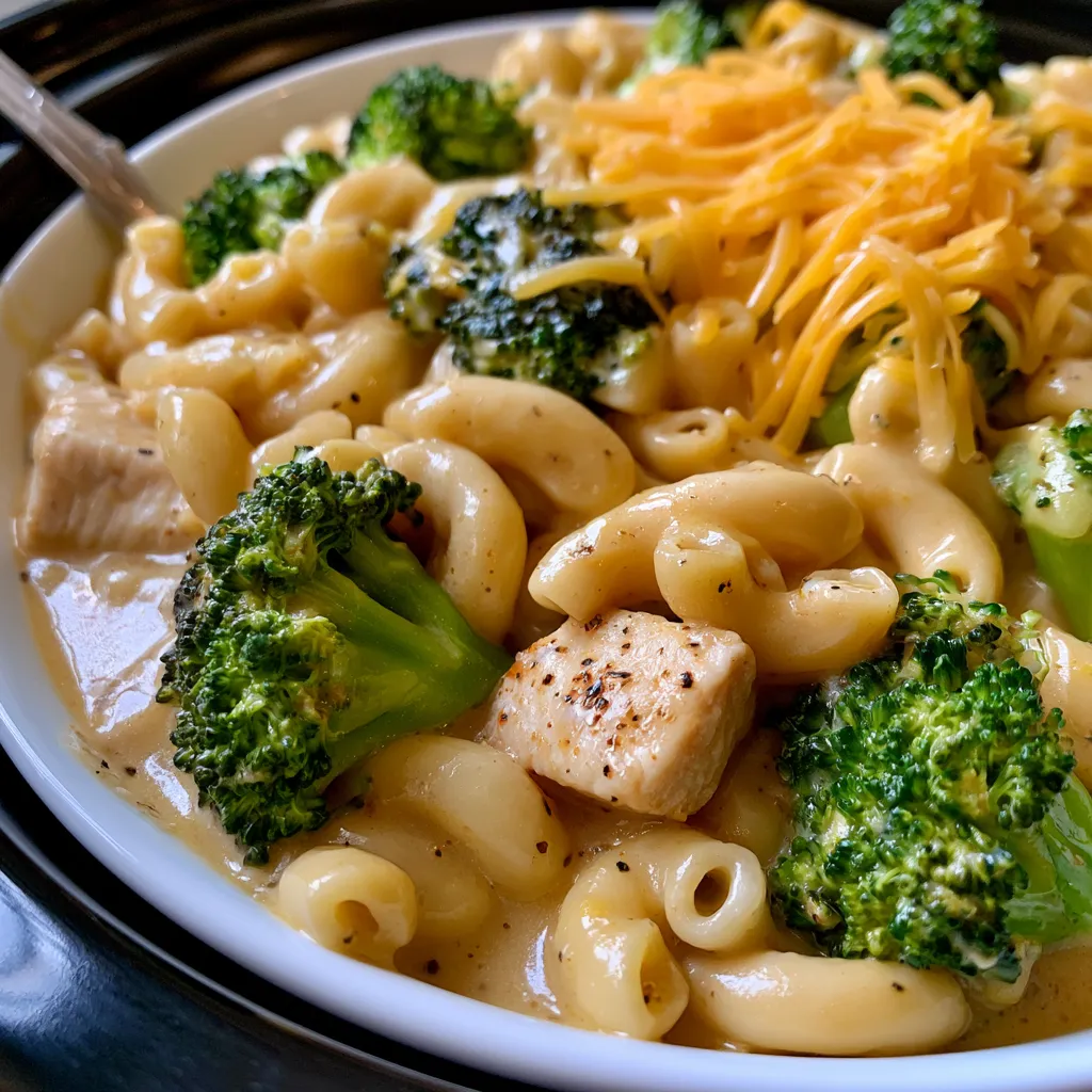creamy crockpot chicken broccoli mac and cheese