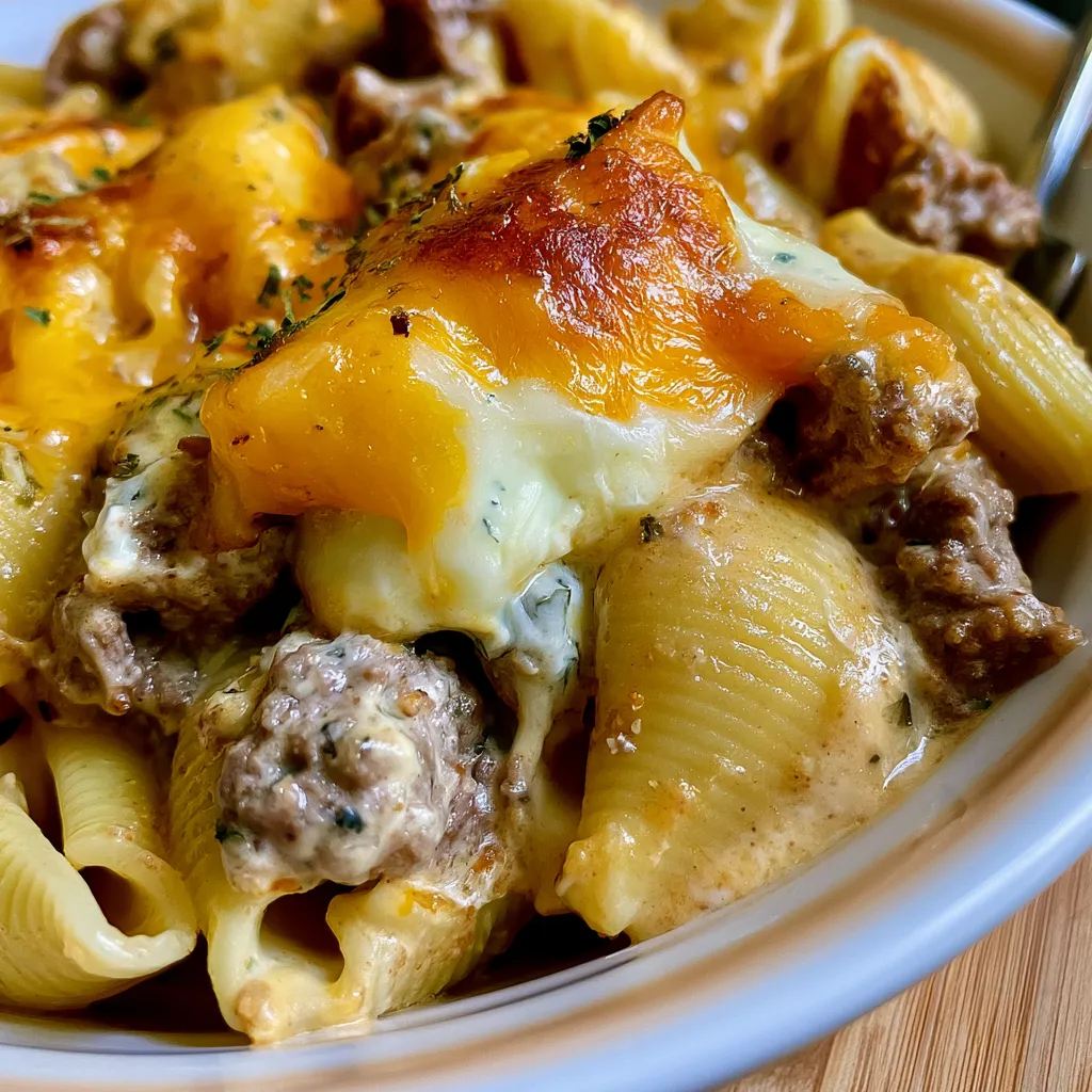 crockpot cheesy ranch beef pasta shells