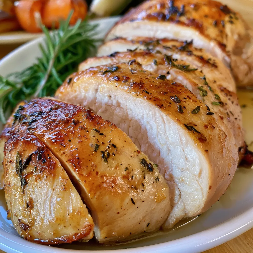 perfectly tender herb-crusted slow cooker chicken breast with honey glaze