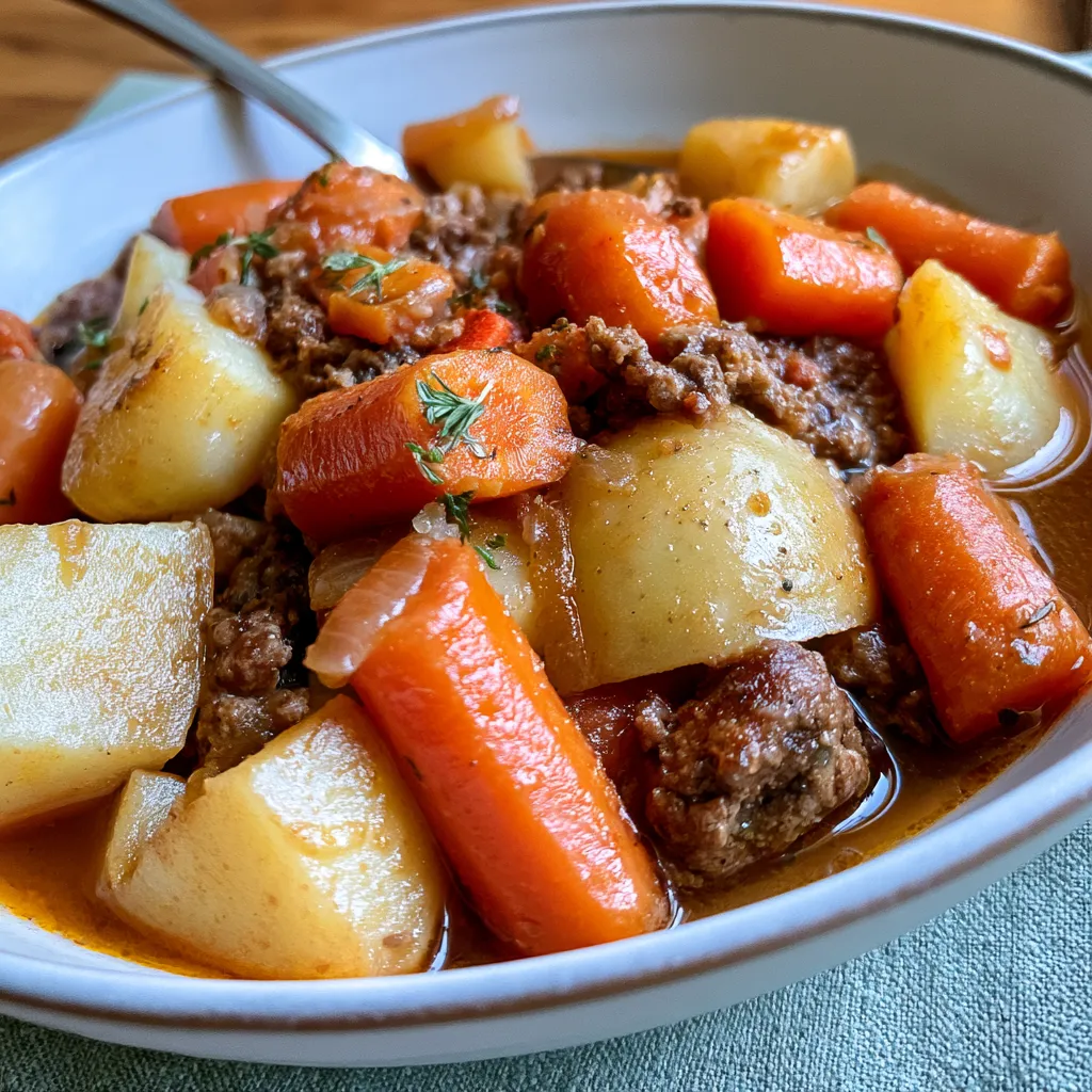 simple slow cooker stew with ground beef