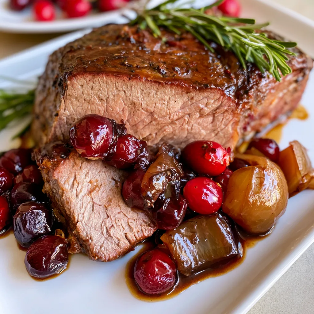 slow-braised beef roast with cranberry balsamic glaze