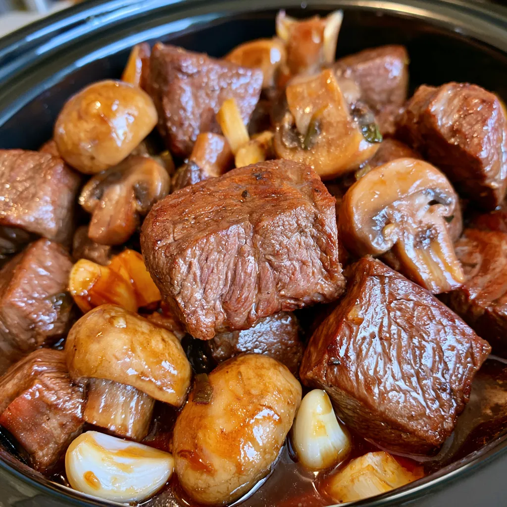 slow cooker garlic butter steak bites