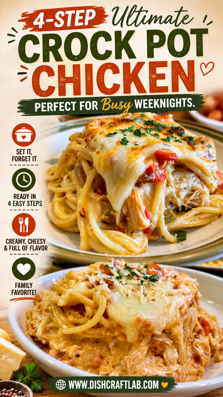 ultimate crock pot chicken spaghetti